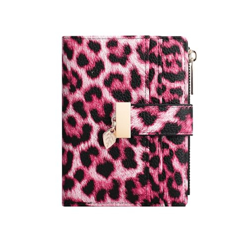 Image of Pomelo Best Wallet Women Bifold Leather Wallets for Women Credit Card Holder with ID Window Zipper Coin Pocket Leopard Pink