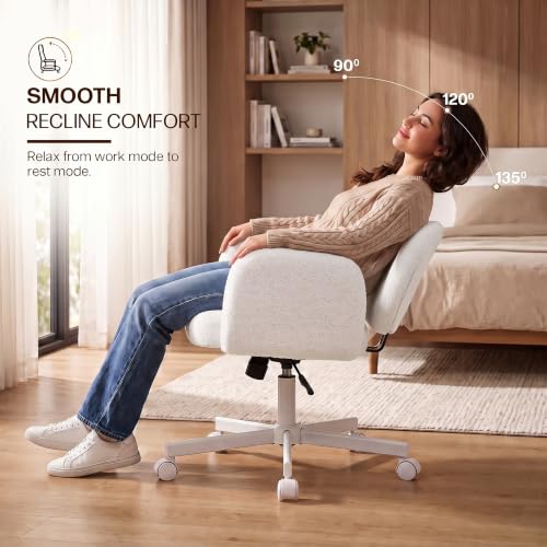 Image of DROGO Petal Boucle Fabric Office Chair for Work & Home | Vanity Desk Chair for Bedroom & Living Room | Computer Chair with 135 Recline & Rocking Function | Heavy Duty Metal Base, 1Yr Warranty (Cream)