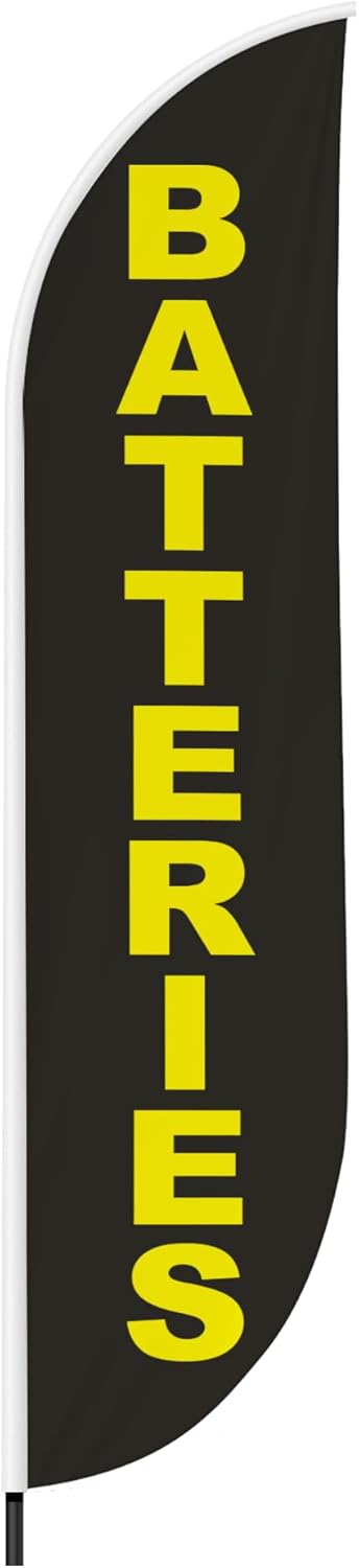 Batteries Feather Flag(11.5Feetx2.5Feet) By Dreamcontroller | Outdoor Business Advertising Tall Flag | Weather-Resistant Knitted Swooper Flag | Made In Usa | Hd Print (Flag Only)