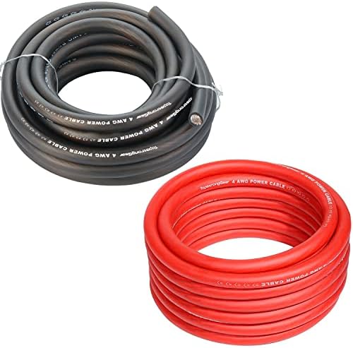 TOPSTRONGGEAR 4 Gauge 25ft Black and 25ft Red Power/Ground Wire True 4 AWG Power Wire-True Spec and Soft Touch Cable (Black&Red) (25FT Red & 25FT Black)