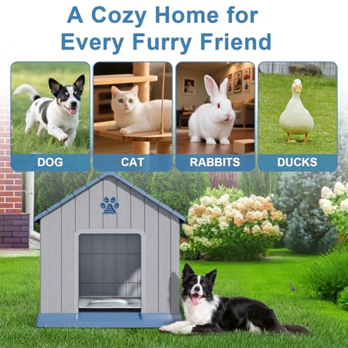 Dog House Indoor Outdoor for Small to Large Sized Dogs Resin Outdoor Dog House with Ventilation Puppy Shelter with Elevated Floor, Easy to Assemble, Blue - Image 6
