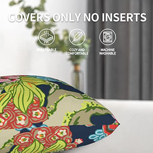 Peonies In Navy Multi Colors Pillow Cover Case Flowers Floral Pattern Chinoiserie Style With Invisible Zipper,Cushion Cover Throw Pillowcase For Home Decorative Couch Sofa Bedroom 18X18 Inch (2-Pack) #TOP4