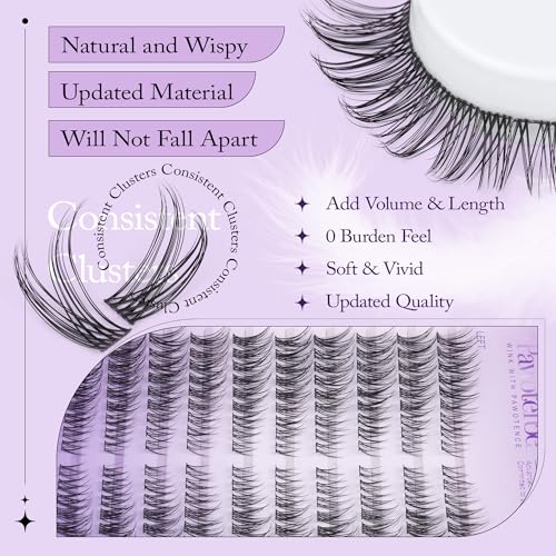 Image of Pawotence Wispy Lash Clusters Kit Cat Eye Lash Extension Kit 180pcs Natural Individual Lashes Left Right Cluster Eyelash Extensions Kit with Lash Bond and Seal, Lash Tweezers for Self Application