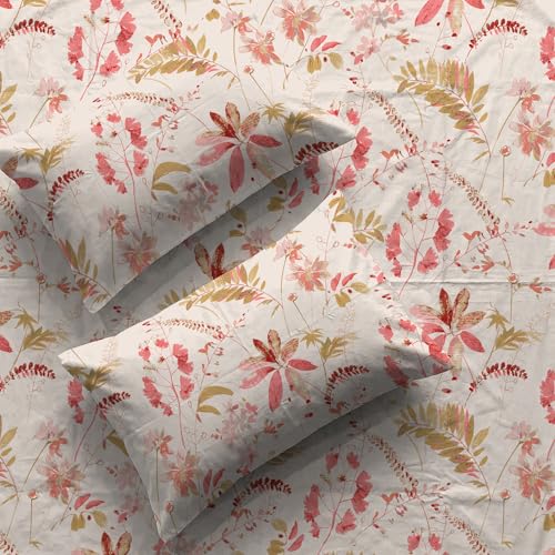 Image of Urban Space Serene 200 TC 100% Cotton Bedsheet for Double Bed, Double Bedsheet Cotton with 2 Pillow Covers (Size 88 x 100 inches, Floral Feast Peach), King