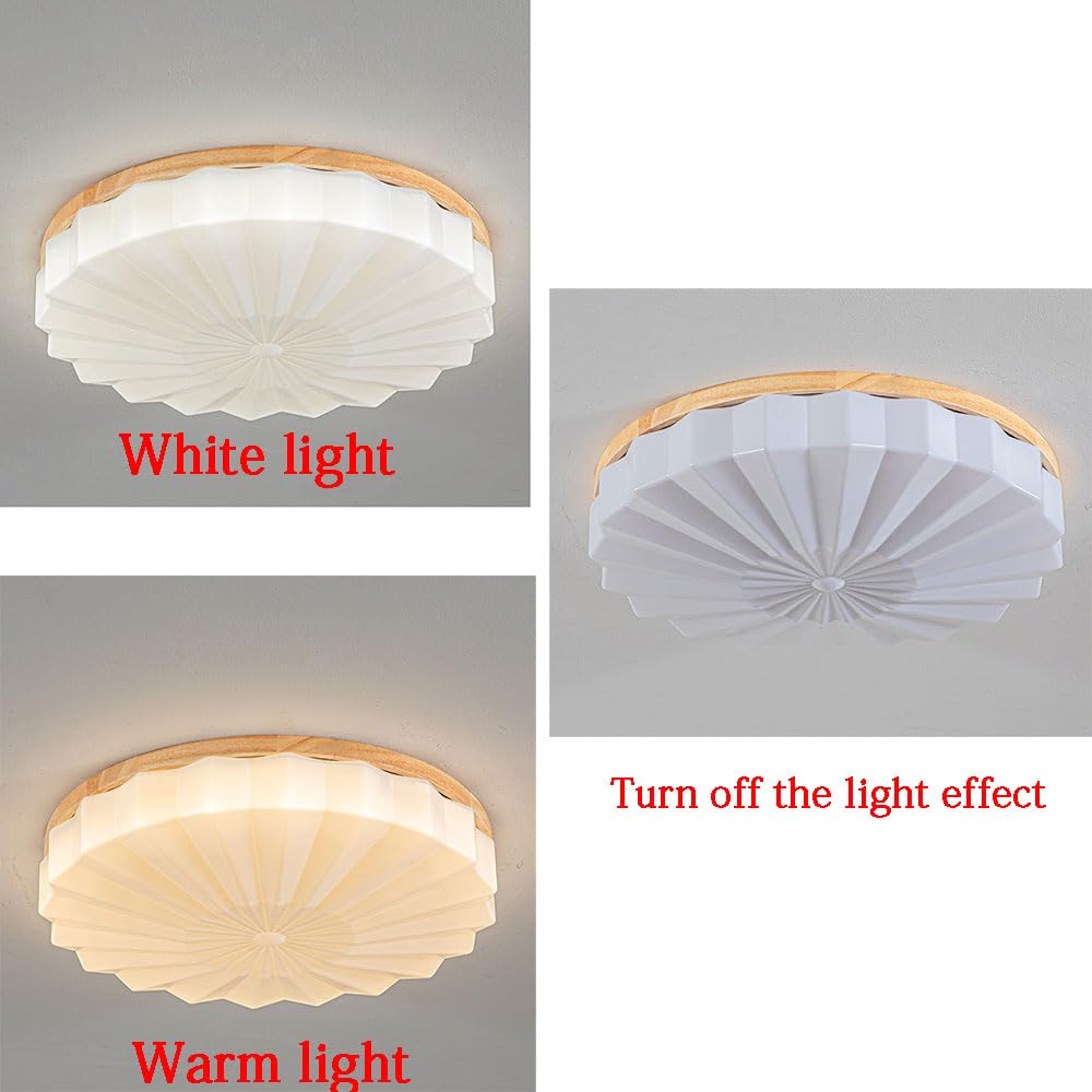 Okrągła dębowa lampa sufitowa o średnicy 50 cm (19,7 cala), japoński styl słupka, lampa sufitowa LED 42 W, minimalistyczny styl, z akrylowym kloszem, idealna do sypialni