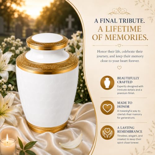 Image of White Urn for Ashes for Women & Men with Ashes Necklace Up to 220 lbs