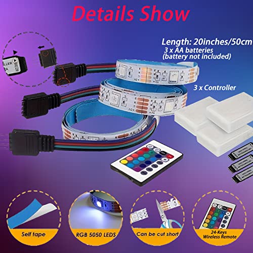 3-Pack Shelf Lights, Battery Operated Small Led Strip Lights Kit Flexible Color Changing Smd 5050 Led Accent Kit With Rf Remote, Diy Led Lights For Bedroom, Tv, Home, Diy Decoration (Rgb - 3X1.65Ft) #TOP2