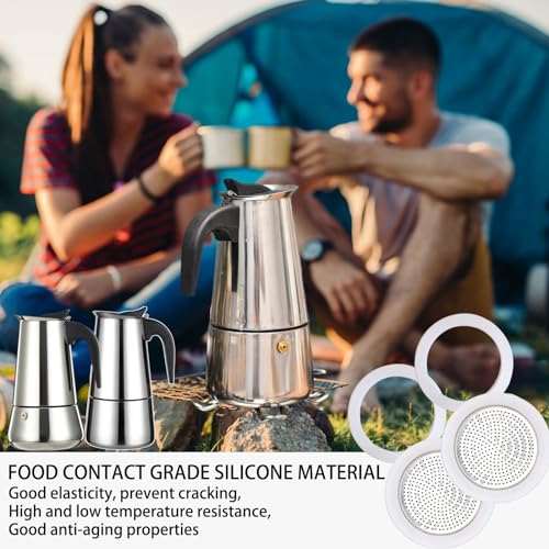 DITOSH 2 Pcs Filter with 4 Pcs Silicone Gasket Seals for 4 Cup Stovetop Espresso Coffee Maker Replacement Parts for Big Tummy and Straight Stainless Steel Moka Pot - Thumbnail 6