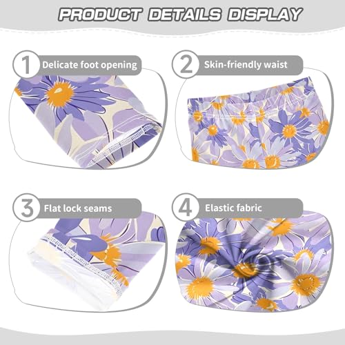 Purple Flower Painting Girls Leggings Athletic Pants Tights Stretch Bottom3