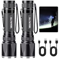 GEARLITE Taschenlampe Led Aufladbar 2Pack, Superhelle Zoombare 3000 Lumen Mini Torch mit 3 Lichtmodi & Langer Betriebsdauer, IP65 Wasserdicht Taktische Handlampe für Camping, Angeln, Outdoor, Notfäll