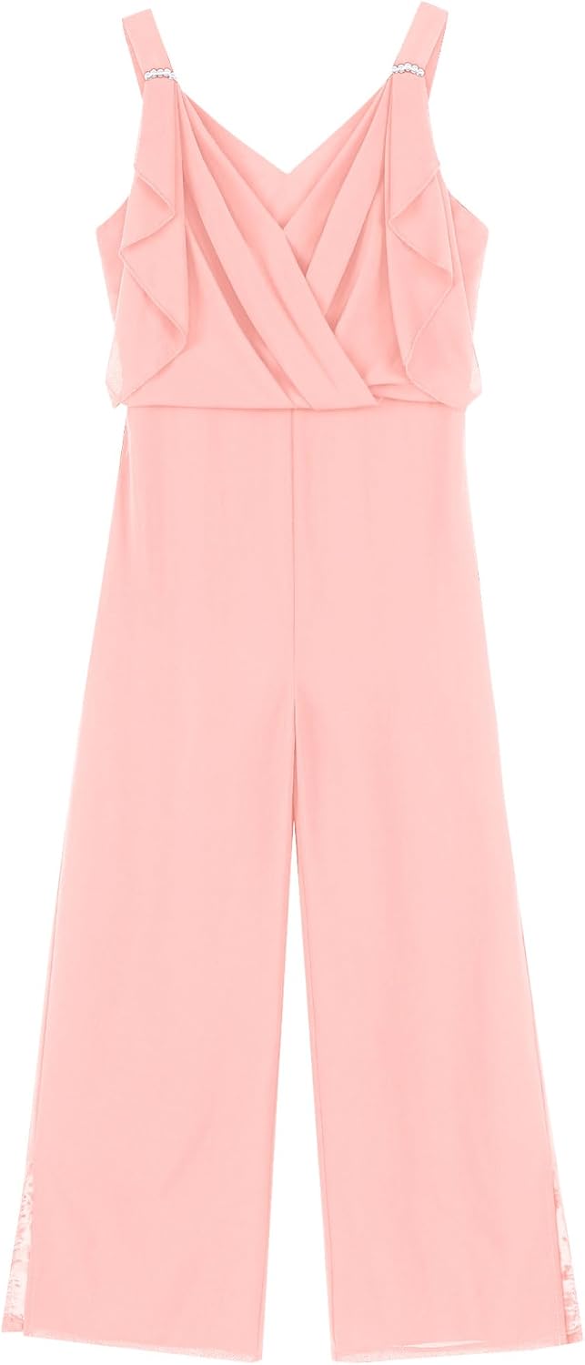 Girls Casual Jumpsuits Sleeveless V neck Ruched Wide Leg Loose Rompers Summer Outfits 7-16 Years