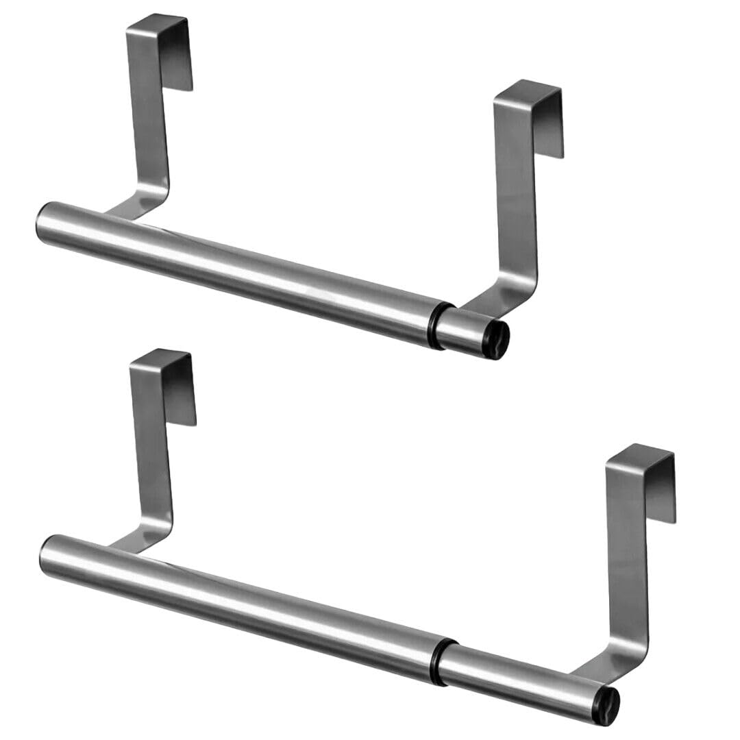 Vivo Technologies 2 Pack Extendable Over Cabinet Towel Rack Rail Over The Door Towel Rail, Stainless Steel Kitchen Tea Towel Holder Anti-Slip Scratch Protecting, No Drilling