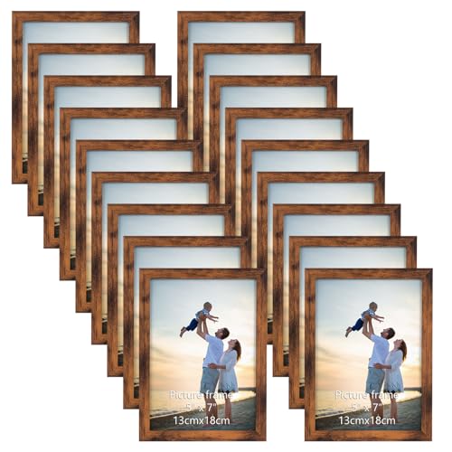 Hoikwo KYXK1857MM 18 Packs 5X7 Rustic Brown Multi Picture Frames Set cover