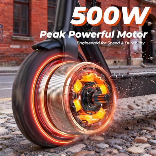 Electric Scooter, 500W Peak Powerful Motor, 21/23 Miles Range, 18/21 MPH Speed, 8.5″ Tire & Drum Brake, Foldable Lightweight EScooter, App Control, Commuting Electric Scooter for Adults