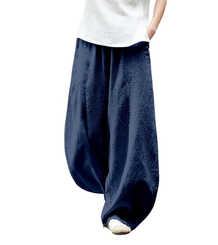 ZOCAVIA Boho Floral Lantern Pants for Women Summer Baggy Japanese Style Wide Leg Pants Elastic Hippie Trouser with Pockets
