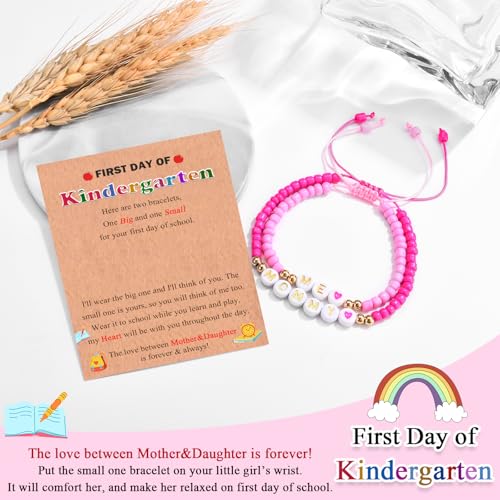 Image of First Day of Kindergarten Bracelet Gift Mommy and Me Mom and Daughter Bracelets Set for 2 Back to School Gifts Bracelet for Daughter Girls