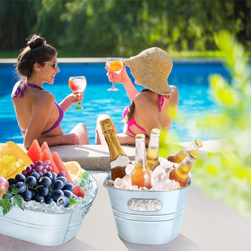4 Pack Galvanized Metal Ice Buckets, 3 Gallon Large Ice Buckets for Parties Wine Beverage Tub with Carry Handle for Home/Bar Beer Champagne Cocktails Cooling Supplies - Image 6