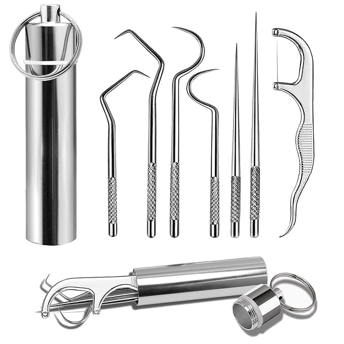 VIRIX 7 in 1 Teeth Cleaning Tool Kit - Portable Stainless Steel Dental Tools for Outdoor Camping, Travel, and Braces Maintenance - Toothpicks Pocket Set with Holder-picture-26