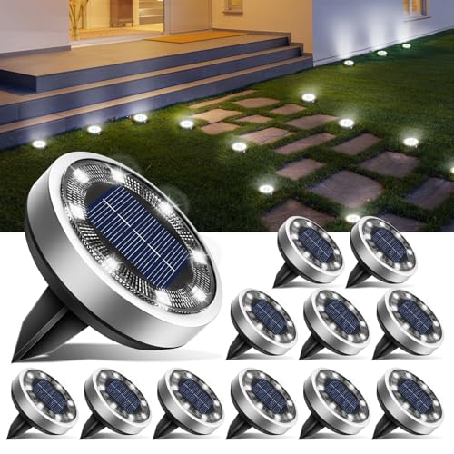 btfarm Lot de 12 Lampe Solaire Au Sol, 8 LED Jardin Exterieur Solaire Etanche Lumiere Solaire, Spot Solaire Extérieur pour Chemins Pelouse Terrasse Allée...