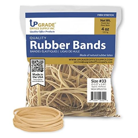 Upgrade Office Supply UPG22733 Rubber Bands, Size #33 (3-1/2 x 1/8") Natural Crepe, Made in USA (4 Oz Bag) Cover