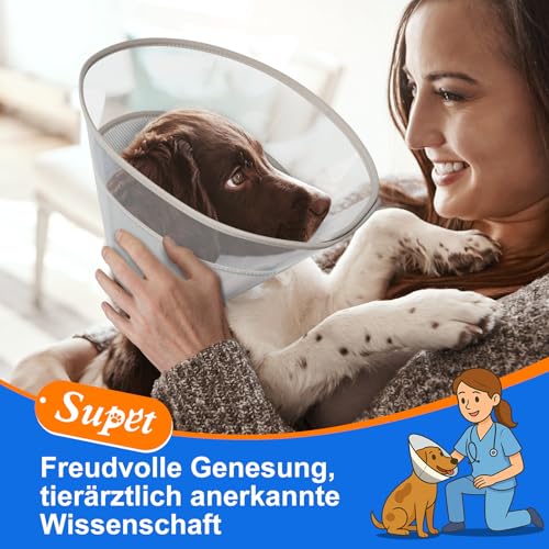 Supet Hundekegelhalsband mit weichem Polster, transparentes Elizabeth-Genesungshalsband für Hunde, um das Lecken nach Operationen, Kastration und Verletzungen zu stoppen(Grey-XS)