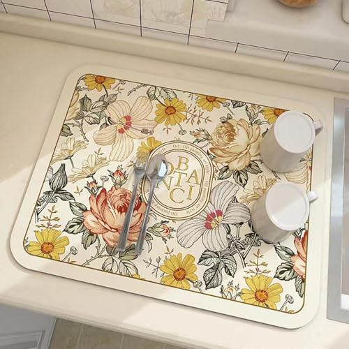 Alfombrilla absorbente para secar platos con diseño de fantasía, protección antideslizante de doble cara, resistente al calor y aislada para su uso como posavasos o alfombrilla protectora de encimera