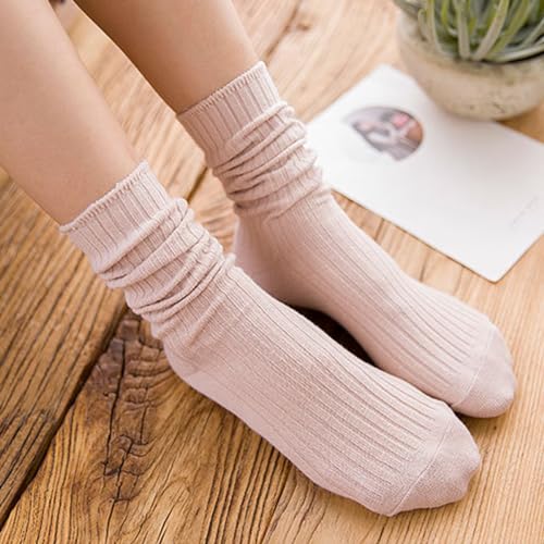 Image of Women Crew Dress Socks Cotton Solid Color Slouch Sock for Dressy Shoes 5 Pack