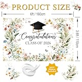 Avezano Wildflower Graduation Backdrop Watercolor Floral Class of 2026 Graduation Decorations Congrats Grad Graduation Banner 70.8 x 43.3 Inch