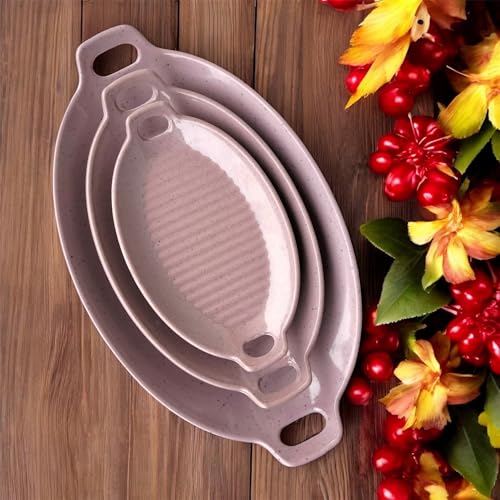 Image of Serving Platter | Melamine Snack Platter | Multi-Purpose Kitchen Serving Platter | Versatile Chip and Dip Tray for Snacks, Starters & Desserts | Lightweight & Dishwasher Safe | Set of 3 (PINK)