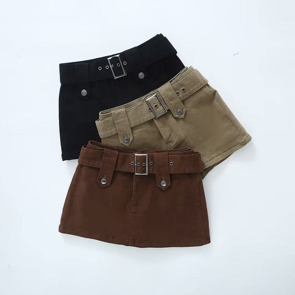 Gonne,Minigonna da Donna Gonna Cargo Nera Moda con Tasche Cerniera Cintura A Line Slim Tinta Unita Gonna Corta Casual Avvolta sui Fianchi per Ragazze Signore,S