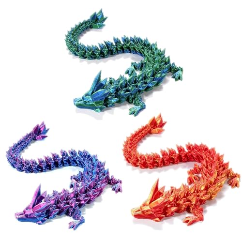 AMOMELA 3D Printed Crystal Dragon 12In 3Pcs-Perfect Basket Essentials Stuffers, 3D Printed Flexible...