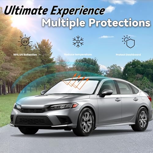 Image of Windshield Sun Shade for Honda Civic 2022-2024 2025, Car Front Window Sunshade with 240T Sun Visor Protector Blocks UV Rays Heat Sun Shield Accessories