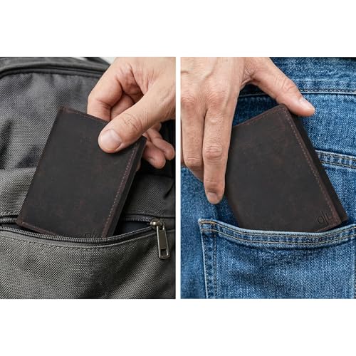 Image of Tri fold Leather Wallet for Men with RFID | Slim Wallets for Men with 1 ID and 6 Credit card slots | Front Pocket Minimalist