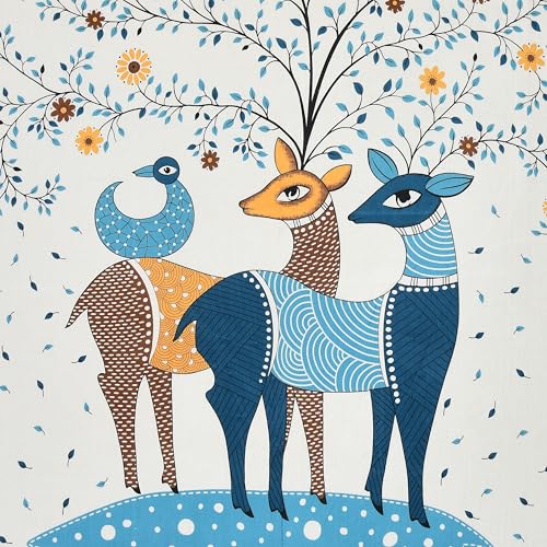 Image of Rajasthani Jaipuri Sanganeri Printed 144 TC 100% Cotton Bed Sheet Set for Double Bed,Deer Pattern, Double Bedsheet Cotton with 2 Pillow Covers