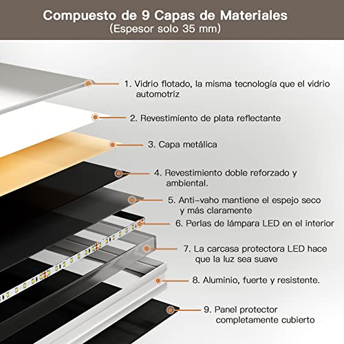 Dripex-Espejo-de-Bano-con-Luz-LED-60-x-80-cm-Tactil-Antivaho-Luz-Blanca-Fria-6400K-Espejo-de-Bano-Pared-con-Iluminacion