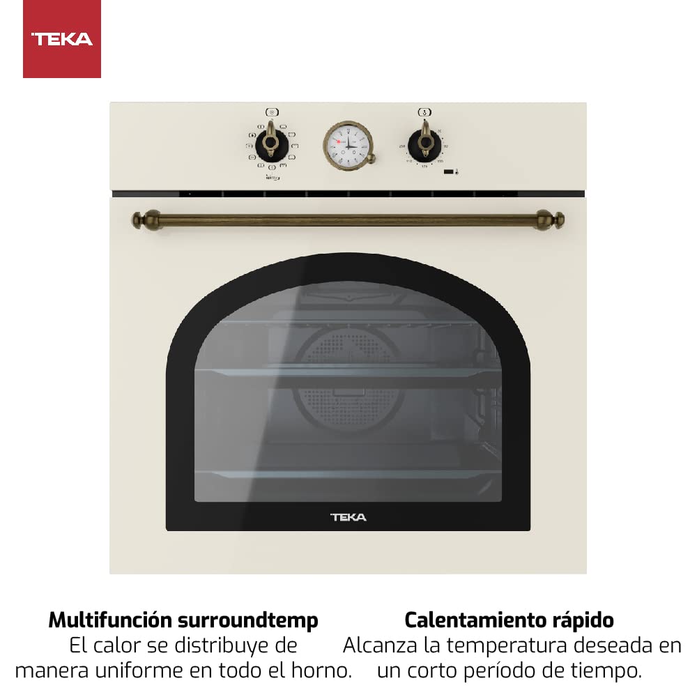 Teka HRB 6300 VN - Horno Multifunción SurroundTemp de 60 cm, Country Style Edition, 9 Funciones de Cocinado, Reloj Analógico con Programador, Color Vainilla