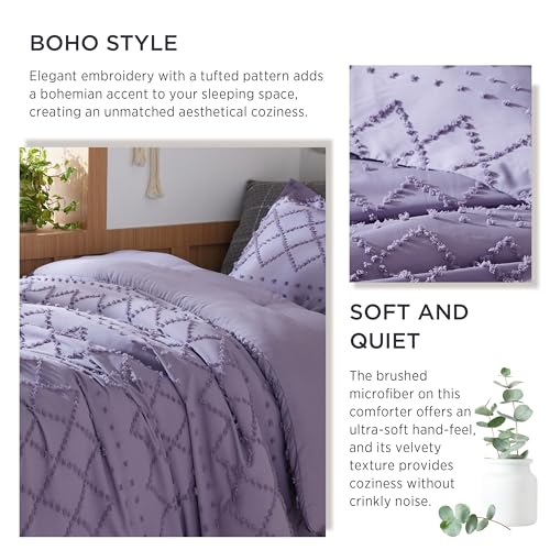 Image of Bedsure Twin Comforter Set - Grayish Purple Boho Twin Comforter, Distressed Vintage Dorm Bedding Set for Kids, 2 Pieces Modern Farmhouse-Style Bed Set, Includes 1 Pillow Sham