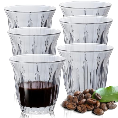 JanYoo Espressotassen 6er Set 90ml Espresso Tassen Set Espresso Gläser Mokkatassen aus Borosilikatglas, Dickwandiges Dessertgläser Cappuccino Tassen Kaffeetassen Whiskey Tassen für Zuhause (Grau)