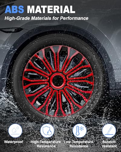Image of ABX Hubcaps,16 inch hubcaps Set of 4, Wheel Rim Cover ABS Material, Snap On Car Truck SUV Replacement, for Toyota Camry Nissan Mazda etc, Black&Red
