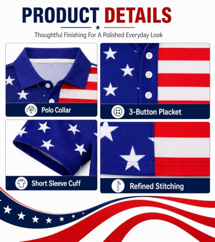 Camiseta polo patriótica para hombre Unifaco con diseño de bandera estadounidense, tejido Dry Fit, manga corta, ideal para golf, celebraciones del 4 de julio y uso casual miniatura 5