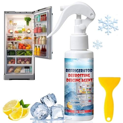 Defrosting Spray for Fridge Freezer Powerful Refrigerator Defrost Spray Fridge Deodoriser & Freshener Freezer Defroster Efficiently Quickly Removes Ice Buildup Equipped with Shovel Multi-use(120ml)