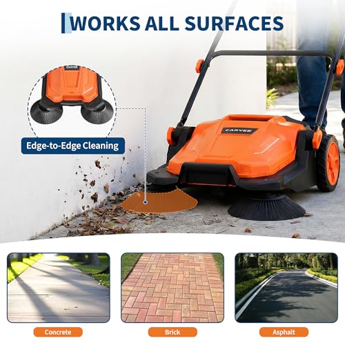 Image of Garvee Hand Push Floor Sweeper, 25.6 in Non-Electric Sweeper, 5.25 Gal Bag