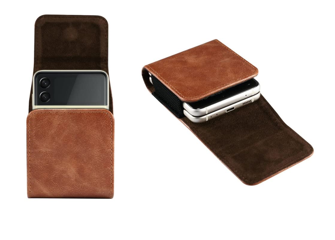 Leather Belt Clip Case with Mobile Pocket Cover for Motorola Razr 5G – Brown