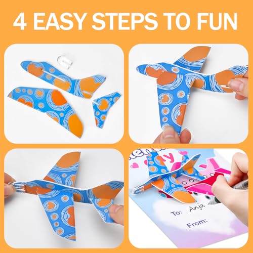 Valentines Day Gifts for Kids - 28 Flying Foam Airplanes Toys Valentine's Greeting Cards for Kids Classroom School Party Supplies Treats for Boys Girls School Party Favor Bulk Exchange Prizes Present - Image 6