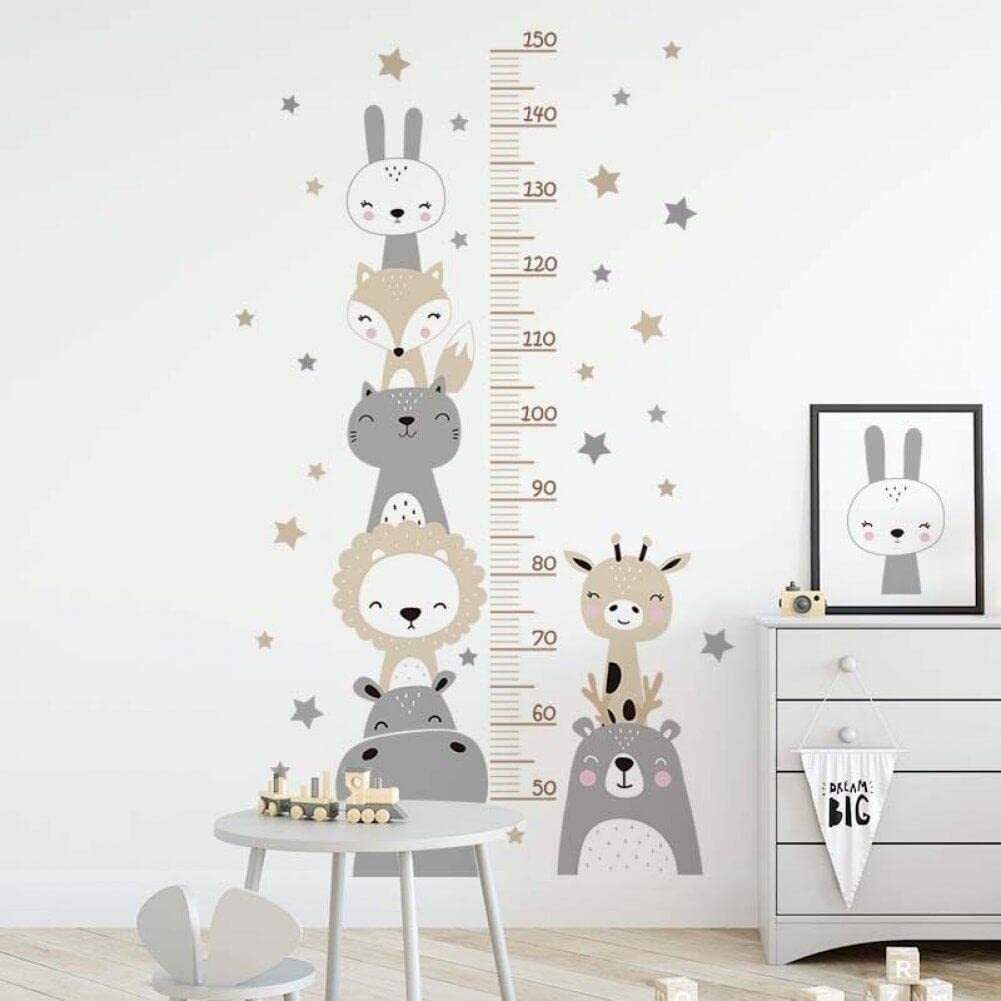 Haowul Kids Height Chart Wall Decal Cute Animals Growth Measurement Wall Sticker Removable Diy Mural Decor for Kids Bedroom Nursery