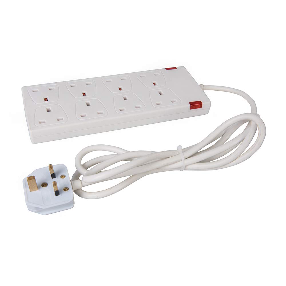 Powermaster White Extension Lead With Neon Indicator 8-Gang 2M