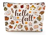 Grewgty Fall Gifts Makeup Bags for Women, Hello Fall Themed Gifts Cosmetic Bag for Women, Thanksgiving Gifts, Small Makeup Travel Autumn Gifts Ideas Essentials Zipper Pouch Adult Teens