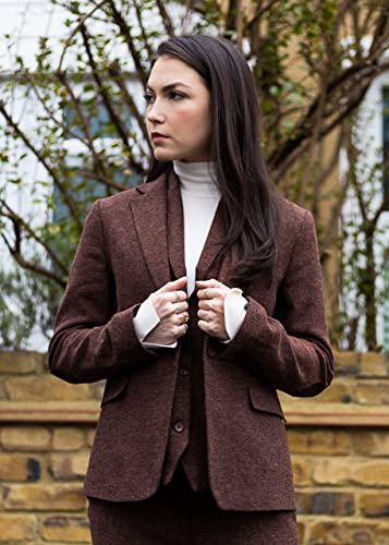 Ladies Blazer Tweed Herringbone Wool Classic Smart Casual Vintage Rust Brown2