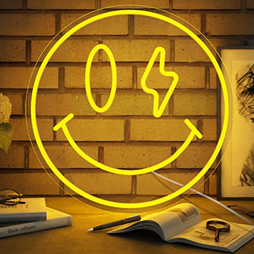NEONIP Smiley Face Neon Sign, LED Neon Light for Wall Decor, USB Powered Light Up Signs, Yellow Neon Smiley Face Sign for Kids, Bedroom, Party, Bar, Wedding Decoration Gifts, 13.8 inches