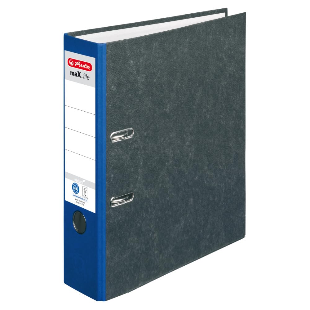 herlitz Ordner maX.file nature, A4, Rückenbreite 8 cm, Wolkenmarmor, Blau, mit Rückenschild & Kantenschutz, FSC zertifiziert, 20 Stück